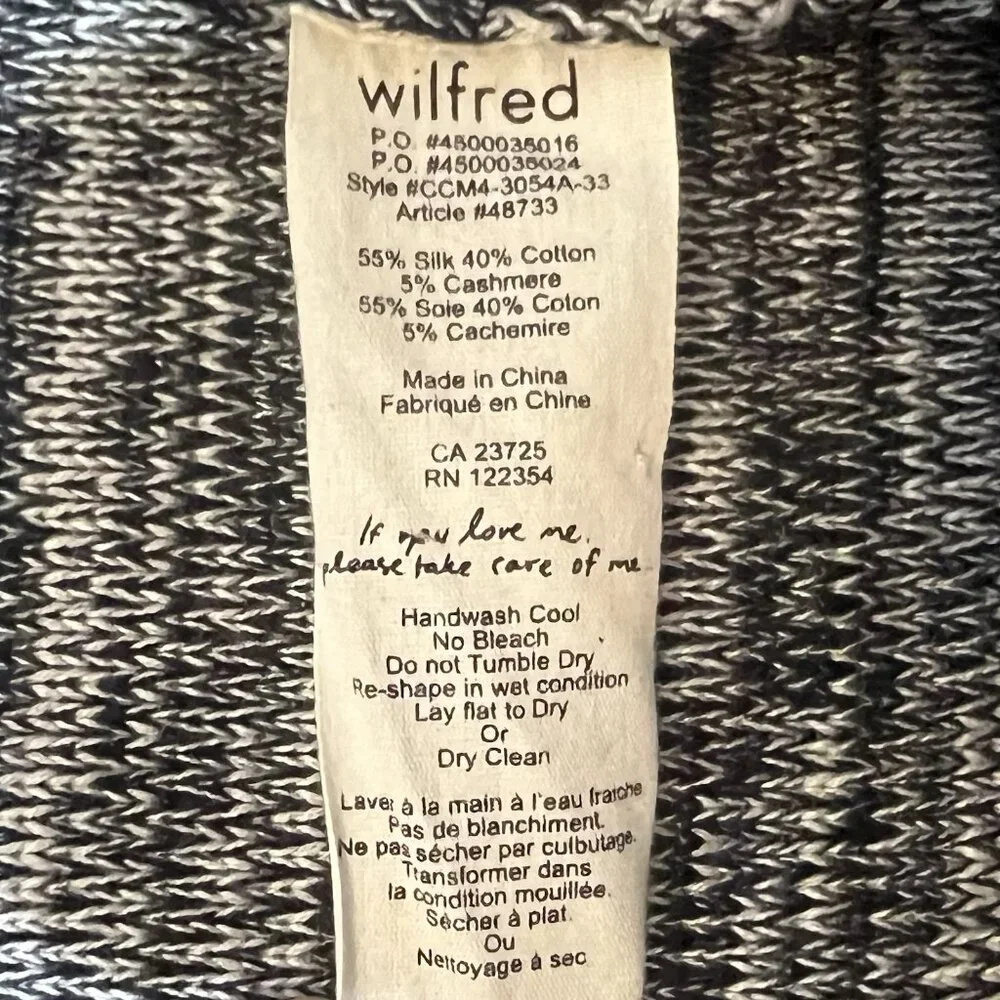ARITZIA WILFRED Flaubert Silk Cashmere Blend XS Marl Yarn Open Cardigan Knit